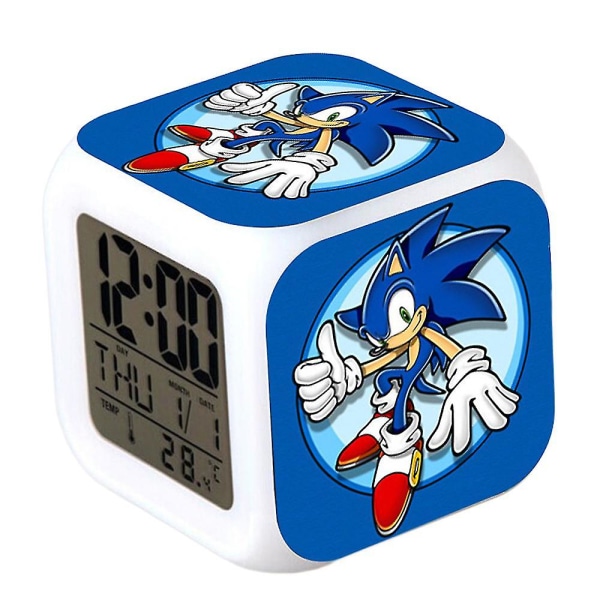 Sonic digitaalinen herätyskello 7 väriä vaihtava led-yövalo animepeli sängyn vierellä kuutiokello Kodinsisustus lapsille Lahjat