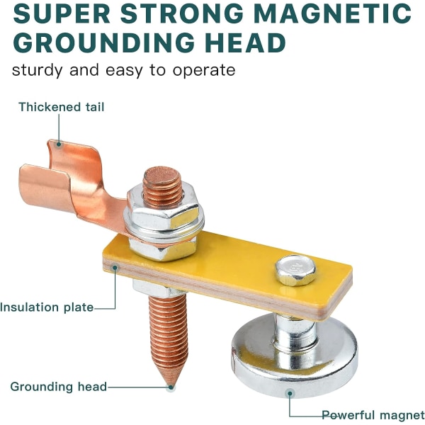2 stk magnetisk sveisehode, magnetisk sveisestøtteklemme, magnetisk jordklemme med stort sug, kobberhale sveisetilbehør stabilitetsklemmer