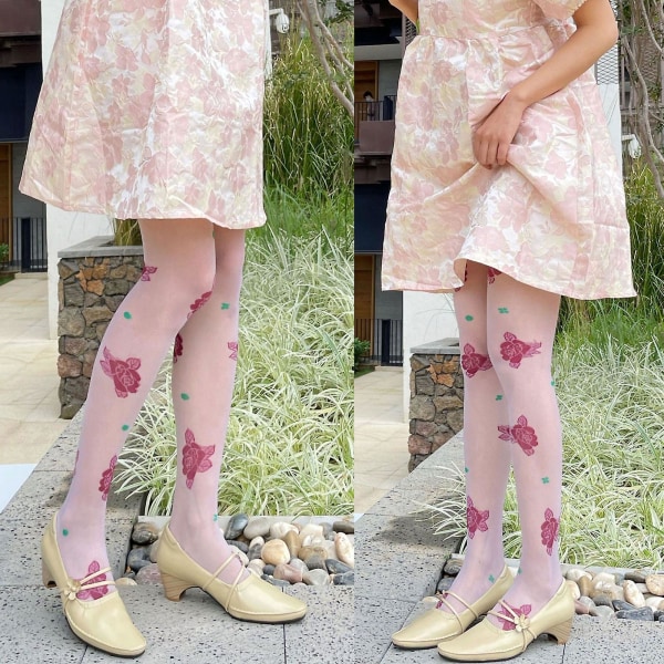 Ranskan tyyliset naiset Elegantti Silky Pantyhose Vintage Värikäs Ruusu Kukka Kuvioitu Hoikentava Tatuointi Sukkahousut Sweet Lolita Cosplay Leggings Sukat