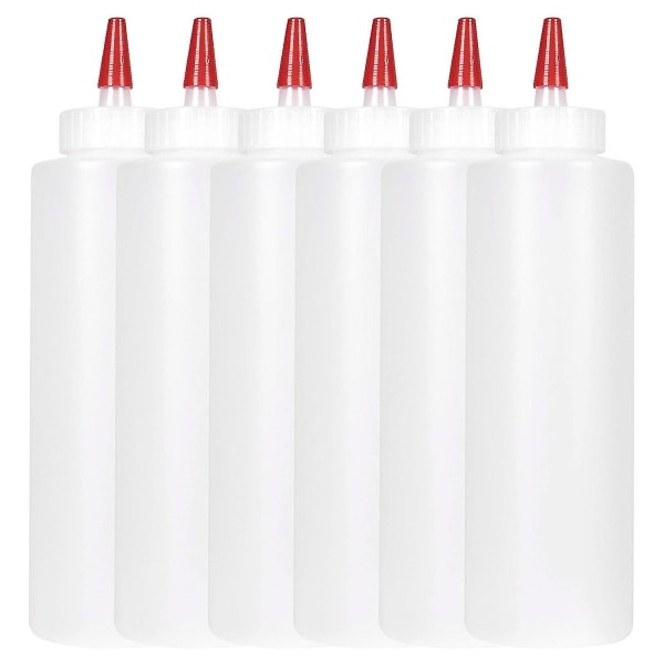 6 st klämflaskor för såser - 473 ml - Behållare för ketchup, grill, s