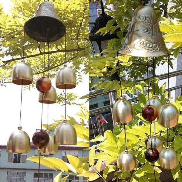 Lucky Wind Chimes Fengshui Bell Kobberlegering Dragon Bell 6 Bells Hengende Wind Bell for Home Garden Henging Good Luck Blessing