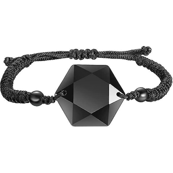 Flätad ädelsten Obsidian geometriskt armband