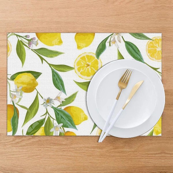 Set med 6 frukt citron blommönster placemats för matbord placemat i kökstillbehör Cu