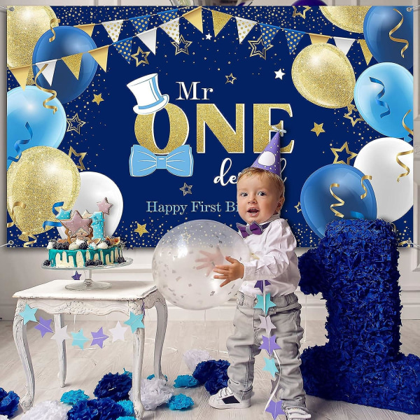Pojkens 1-årsdag Dekoration Mr. Onederful Födelsedagsfest Tillbehör Pojke 1-årsdag Bakgrund Happy 1st Banner För Baby Toddler Little Man Första Födelsedag