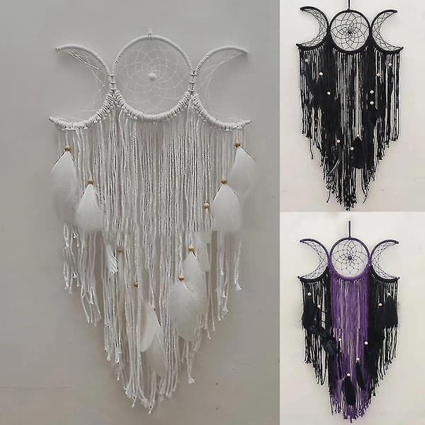Triple Moon Goddess Macrame Vägg Hängande Boho Halvmåne Stor Drömfångare Dekor Hem Sovrum Chic