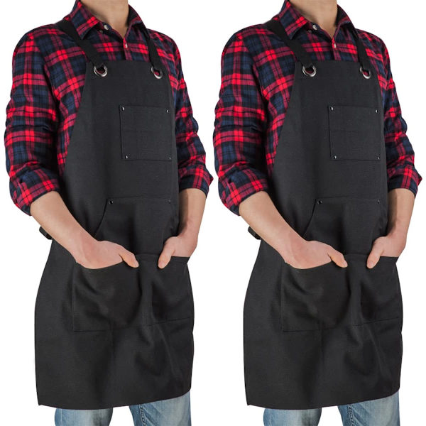 16 Oz Canvasförkläde för Män - Svart Hållbart Arbetsförkläde för Snickare, Träarbetare, Smed, Grill, Verkstad (2-pack)