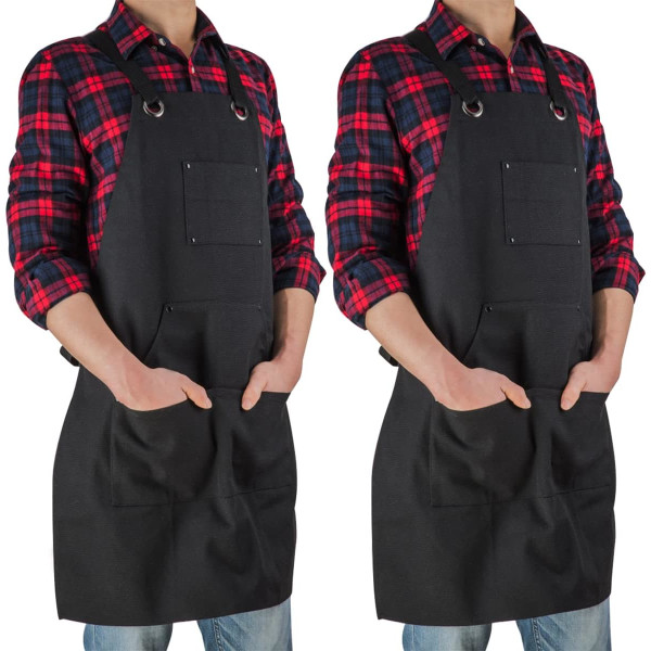 16 oz lærredsforklæde til mænd - Sort kraftigt arbejdsforklæde til tømrere, træarbejdere, smed, grill, værksted (2 pakke)