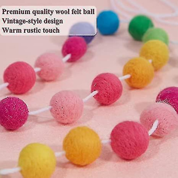 Wabjtam Uldfilt Kugleguirlande Farverige Pom Pom Guirlande Håndlavet 6,5ft Lang 24 Kugle Filt