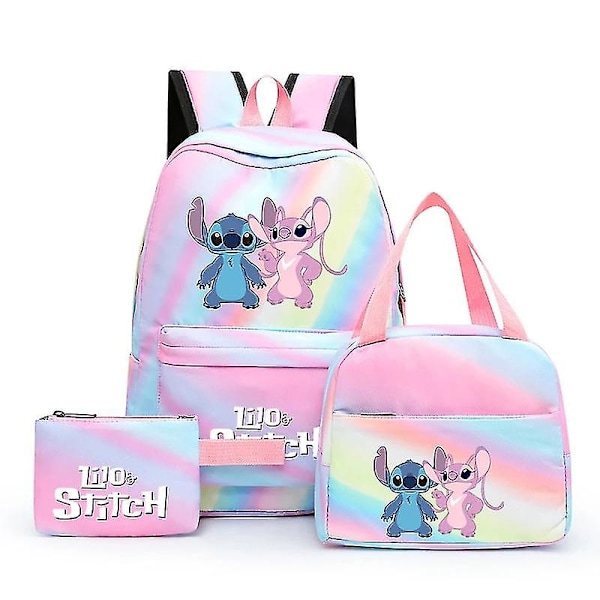 3 st/set Disney Lilo & Stitch Student Boy Girl Skolväska Färgglad Ryggsäck Med Lunchväska Barn Tonåring Serietidning Skolbokväska Hög Kvalitet 3781646 3781631