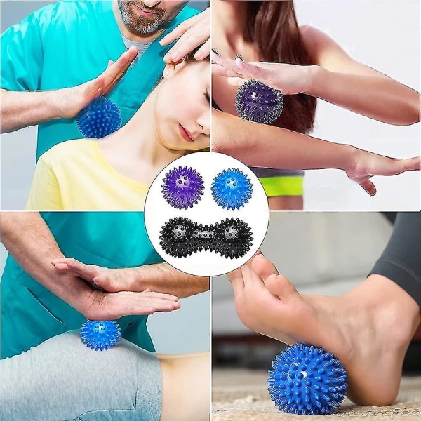 3 massasjeballer, pinnsvinball med nupper Perfekt for stresssoneterapi og triggerpunktmassasje, for rygg, ben, føtter og hender Muskelmassasje Svart