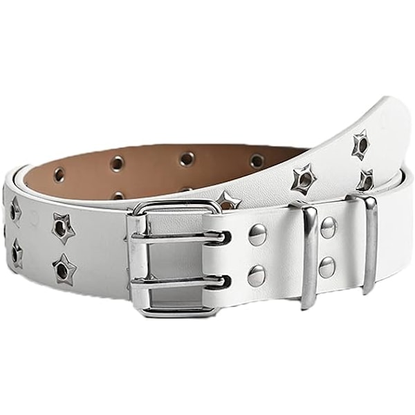 Punk Hollow Star PU Läder Midjebälte Mode Femspetsig Stjärna Dubbel Rad Metall Spänne Remmar för Kvinnor Flickor Tillbehör