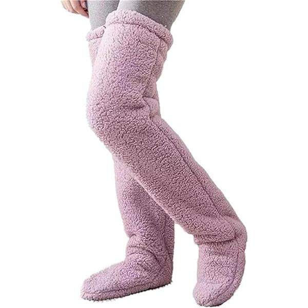 Teddy Legs Strumpor, Mysiga Strumpor, Över Knä Hög Fuzzy Plush Tofflor Strumpor, Varma Över Knä Skor, Fuzzy Ben, Långa Fuzzy Strumpor grå purple