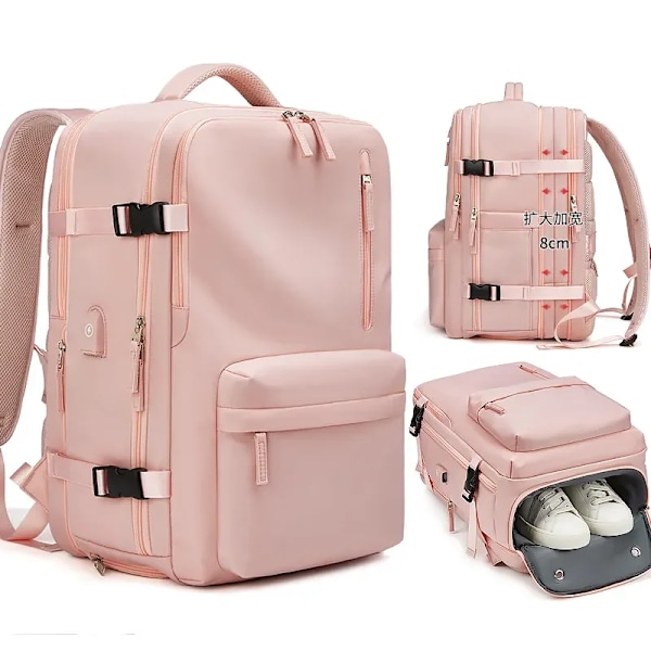 35L Laptop Rejsetaske USB Opladning Multifunktionel Skole Taske Vandtæt Bagage Skuldertasker med Sko Lomme style2 Pink