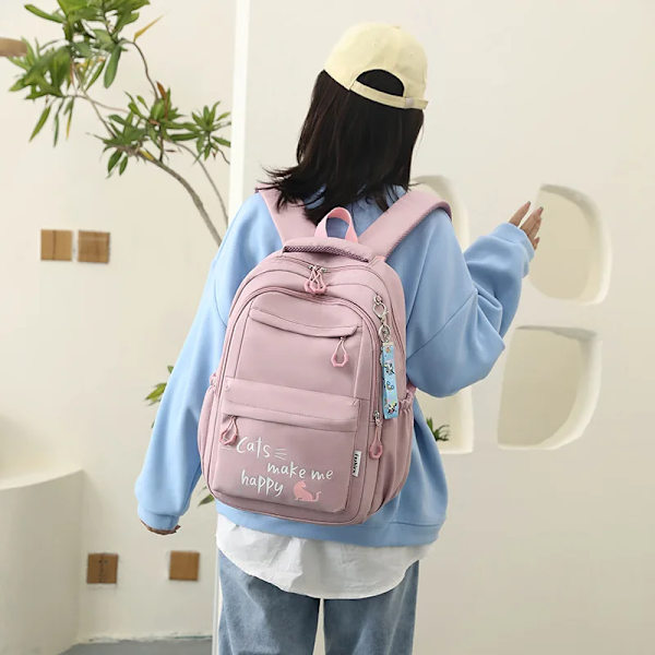 Kawaii koululaukku tytöille, korealainen tyyli, kirjalautku, suuri reppu matkustamiseen ja korkeakoulukäyttöön, suositellaan teini-ikäisille Pink