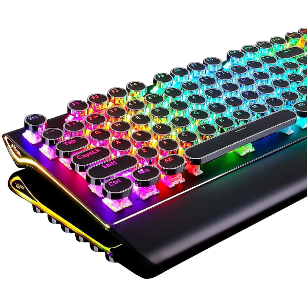 Mekanisk Gaming Tastatur i Skrivemaskinestil med Ægte RGB Baggrundsbelysning og Foldbar Håndledsstøtte, 108 Taster