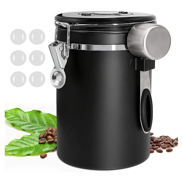 Kaffebehållare, 1,5 l Kaffebehållare Envägs CO2-ventil med datumspårning, för förvaring av te, kaffe