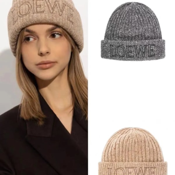 Efterår Vinter Varmt Strikket Beanie Mænd Kvinder Uld Beanie Par Beanie khaki En størrelse LOEWE