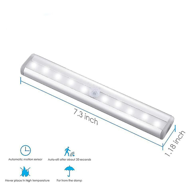 3-pakks oppgradert USB-oppladbar 10 LED magnetisk bevegelsessensorlys