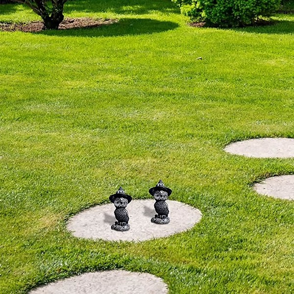 Magisk Ugle Statue Figur, Gyser Mystisk Harpiks Ugle med Heksehat, Dyreskulptur Sjov Have Statue Figur Skulptur til Indendørs Hjem Soveværelse