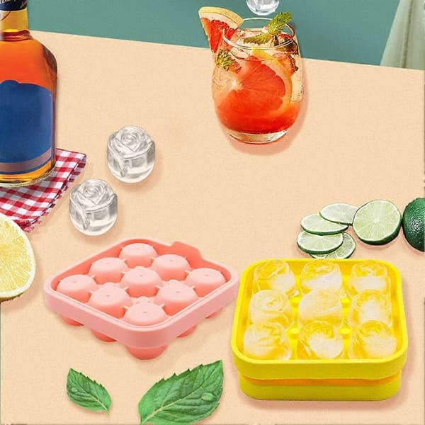 Återanvändbar isform med rosdesign, 9-facks isbitsform Pink