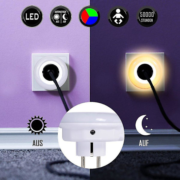 LED-stikkontakt Natlys Med Indbygget Stikkontakt Skumringssensor Indikatorlys Stemningsbelysning 0,6w