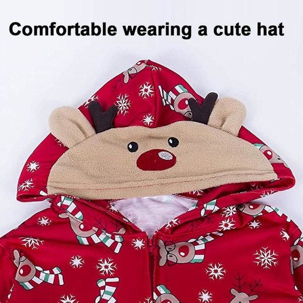 Hela-i-ett Pyjamas med Blixtlås och Huva, Hemkläder för Vår, Höst och Vinter, Långärmad Elk-Tryck, Hoodie med Blixtlås, Sovkläder för Vuxna
