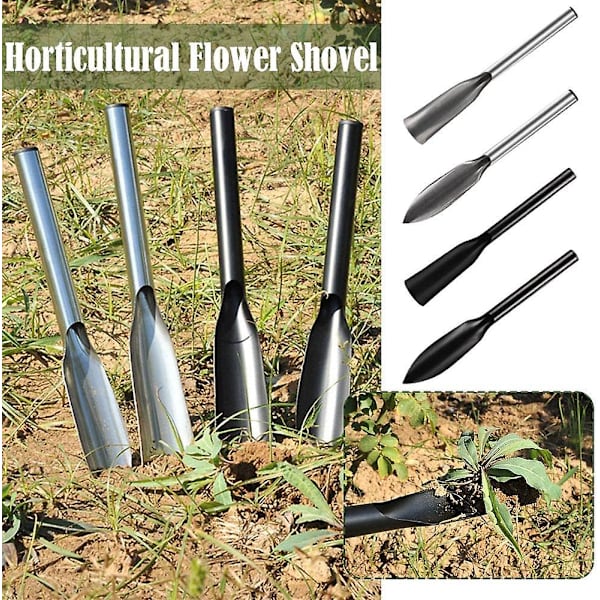 Hagespade i rustfritt stål og manganstål, flat spade, sett med 4 hageredskaper med sklisikkert håndtak, hagespade