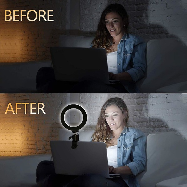 6\" Selfie LED-ringlys med klemmefeste og stativstativ, for direktestrømming/videoopptak