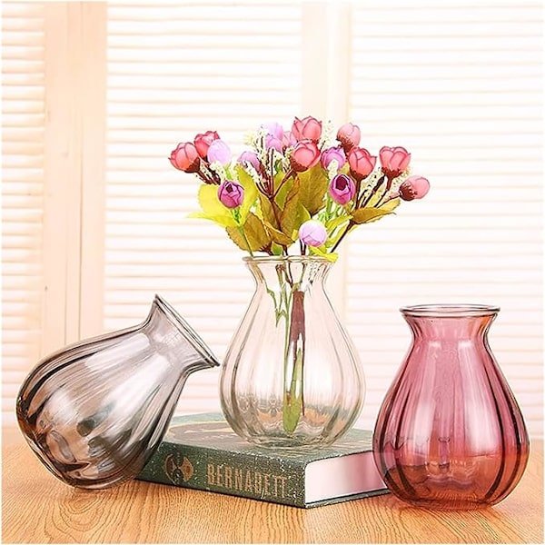 Vas Glas Vas, Bordsdekoration Köks Vardagsrum Små Vas Blomsterarrangemang Torkade Blommor Ros Vas 12 * 14cm (Färg : E)