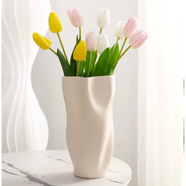 Kunstige Tulipaner Blomster, Kunstige Blomster Kunstige Tulipaner 12 stk Hvite Tulipaner Real Touch Brude Bryllup Bukett for Hjem Hage Fest Flo