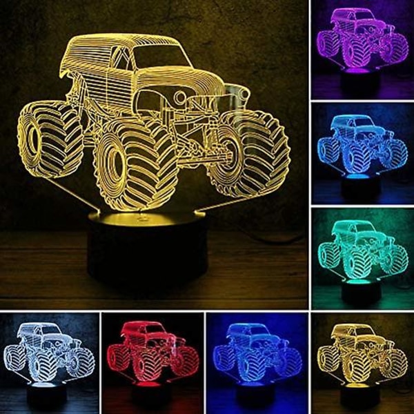 Monster Jam -kuorma-auton yövalo 3D-illuusio LED-lamppu 7 väriä syntymäpäivälahja pojalle poikaystävälle miehille lapselle urheilufanille valaisimet lelut koriste