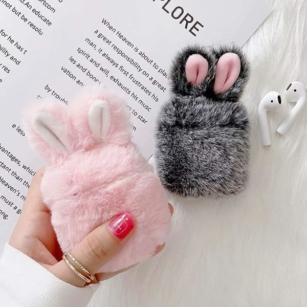Etui til Airpods 1 etui Airpods 2 Fluffy Rabbit Cover Cover Plys Furry Fashion Cute Bunny Ear imiteret Pels PC Beskyttelsesetui Modstandsdygtigt cover til Airpods