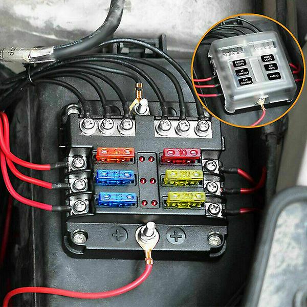 6-veis vanntett sikringsblokk, med LED-indikator 12 kretser med negativ sikringsboks for DC 12/24v bil