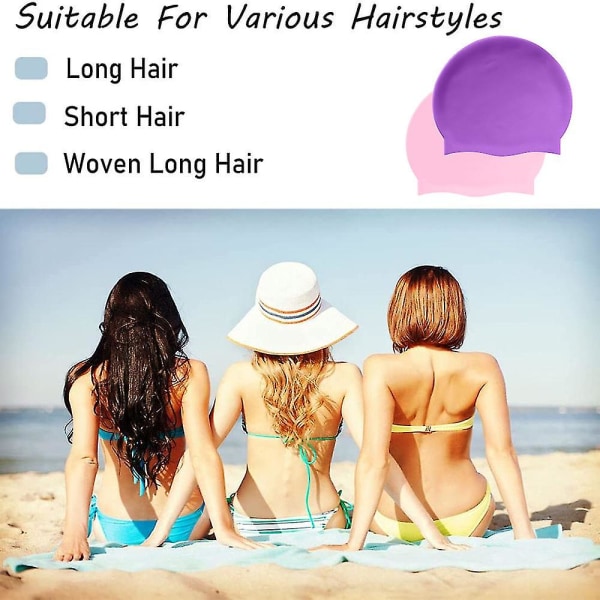 Badehetter med langt hår – jenter, barn, badehetter i silikon for voksne (2-pakning)