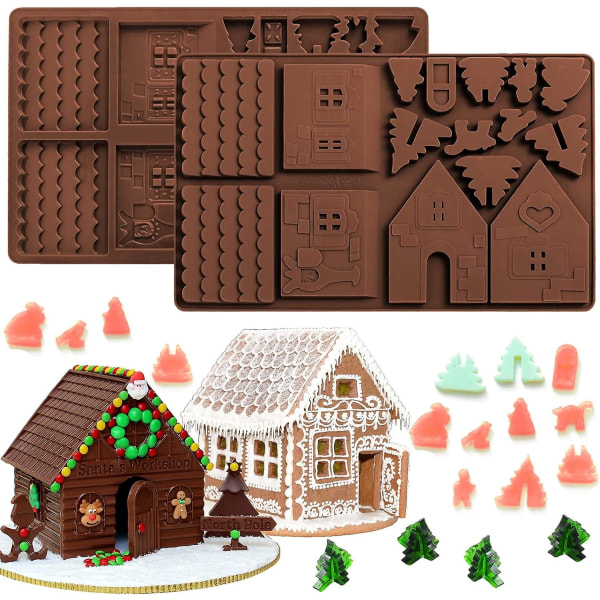 Christams Gingerbread House bageplade, silikoneforme til desserter, chokolade, slik, cookies (2 stk)
