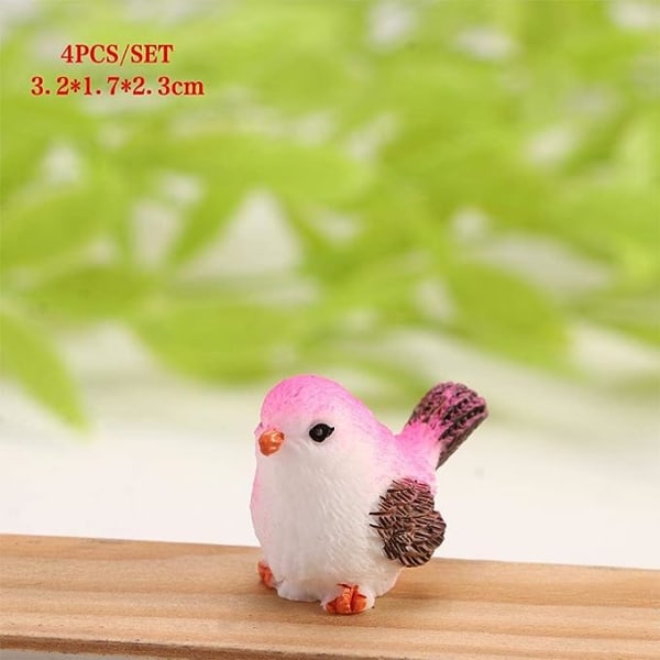 Mini Fugle Miniature Figur 4/8 Stk Små Fugle Model Figur Mikro Landskab Hjem Ornament Miniature DIY Craft Have Decor (4 stk Rose rød)