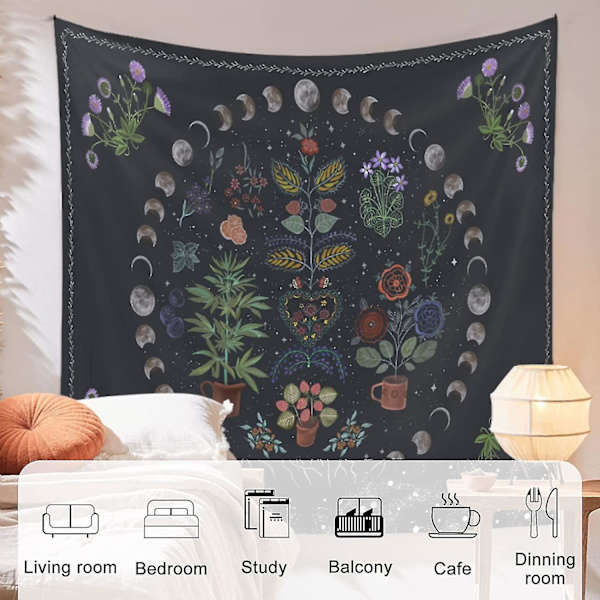 Botanisk månfas tapet, 51,2 x 59,1 tapet väggdekoration bohemisk väggdekor