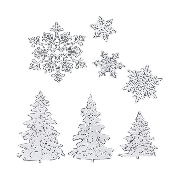 7 st julgran-snöflinga-stansformar för gör-det-själv-präglingskort-dekor