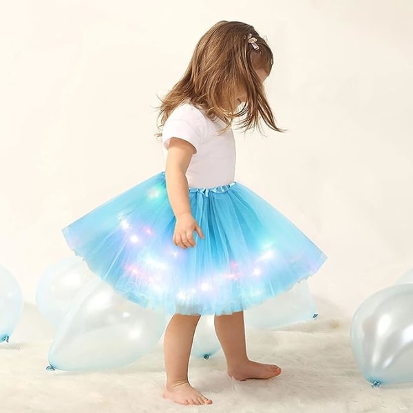 2-8 år Baby Girls Light Up LED Tutu kjol Fairy tutu Kid Fancy Party Kostym Balett Klänning i lager - Ljusblå