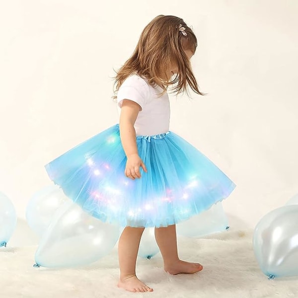 2-8 år Babyjenter Lysende LED Tutu Skjørt Fe Tutu Barn Fancy Party Kostyme Ballet Lagdelt Kjole - Lyseblå