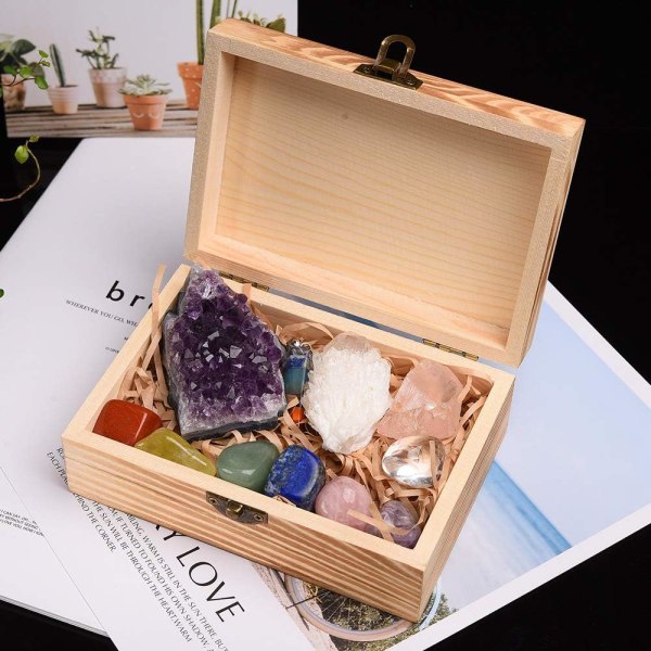 11 kpl Healing Crystals Set, Chakra Stones Kit lahjapakkauksessa Natural Amethyst Cluster Quartz Crystal Mineral Experience Healing Stones R