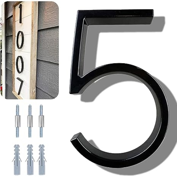 5 tums flytande husnummer för utsidan - maximalt rostskydd Moderna husnummer, zinklegeringsskuggnummer med nagelsatsdekor för utomhusgarden