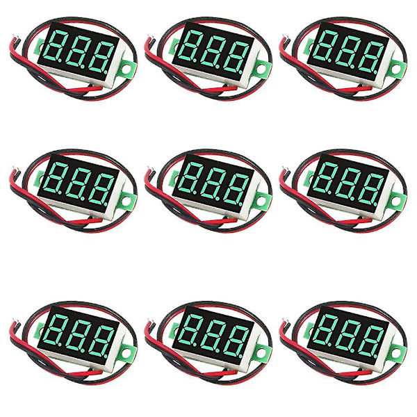 9 stk. Volta-måler 2-tråds 0-32v med 3-cifret panel LED-display panelmontering bilcykelbatteri