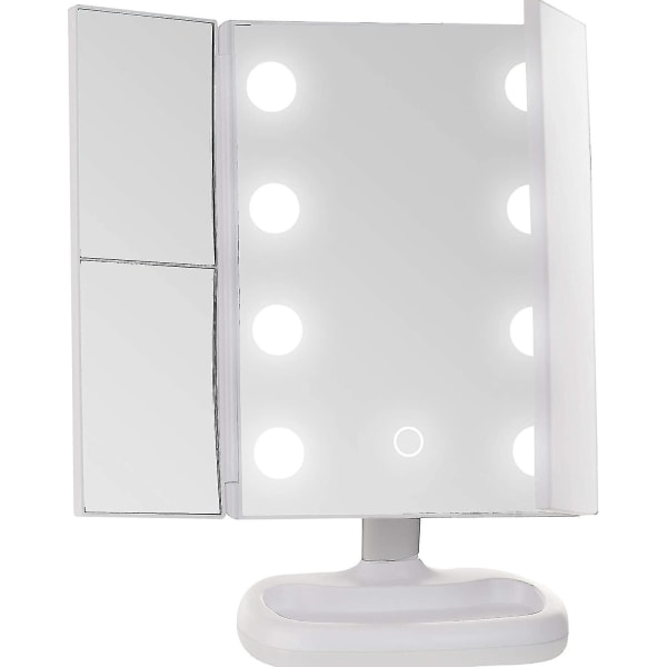 Trefoldet vaskespejl Vanity Mirror 1x/2x/3x forstørrelsesglas (hvid)