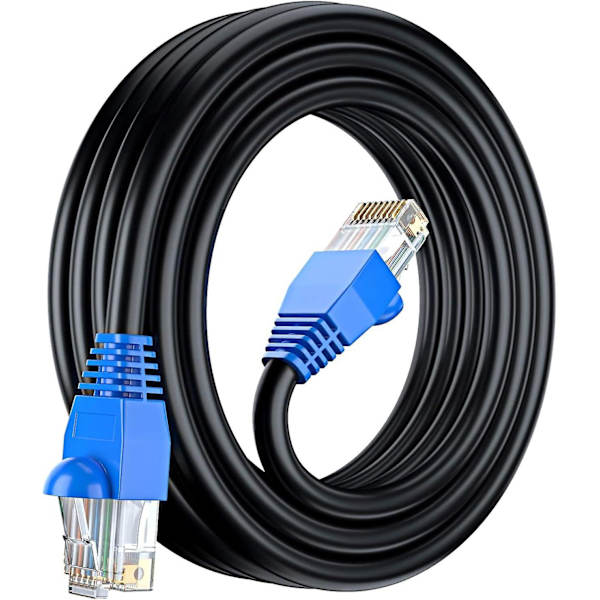 15m Cat6 Utendørs Vanntett Direkte Nedgravd Ethernet Nettverkskabel - Utp - Cca - 550 Mhz - Svart 15 Meter Med Kabelbinder
