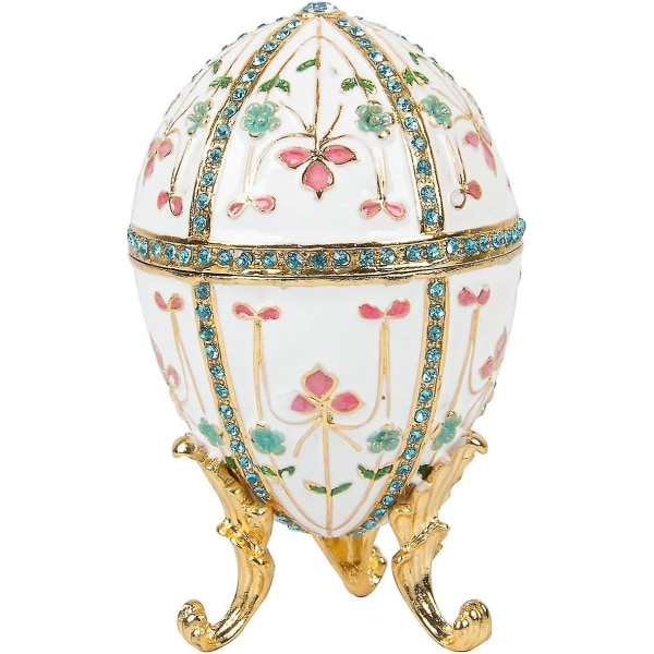 Käsinmaalattu emaloitu Faberge Egg -tyylinen koristeellinen saranoitu korukoristeen laatikko, ainutlaatuinen lahja