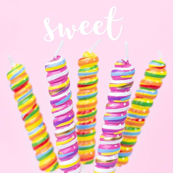 Sweety Rainbow Värikäs Lollipop-Kakun Kynttilä Koristeeksi Syntymäpäiväjuhliin, Vauvakutsuihin ja Hääjuhliin - Tarvikkeet ja Suosikki