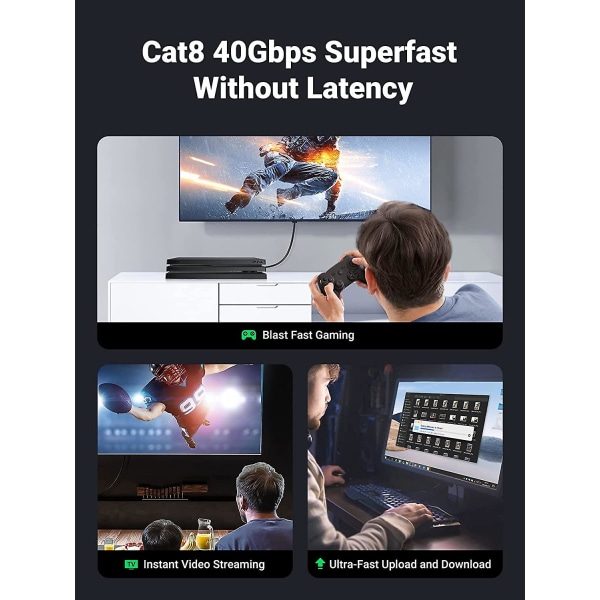 Kissa 8 Ethernet-kaapeli, nopea 40 Gbps, 2000 MHz Ethernet-kaapeli, punottu Rj45 Lan Gigabit -verkko F/ftp Poe -yhteensopiva Xbox One:n kanssa