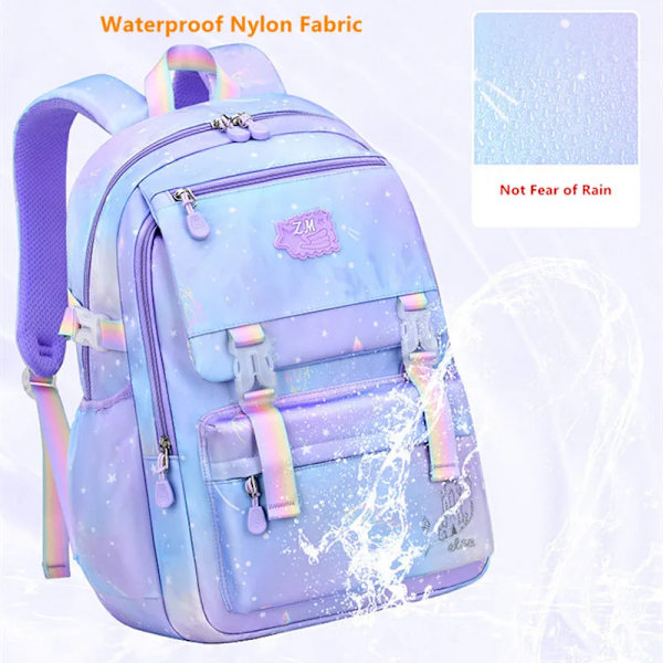 Skolesekker for jenter lilla vanntette ryggsekker i koreansk stil Small Purple
