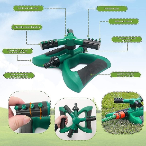 Garden Sprinkler, 360 Automatic Sprinkler With 3-arm Watering System, Multifunctional Lawn Sprinkler